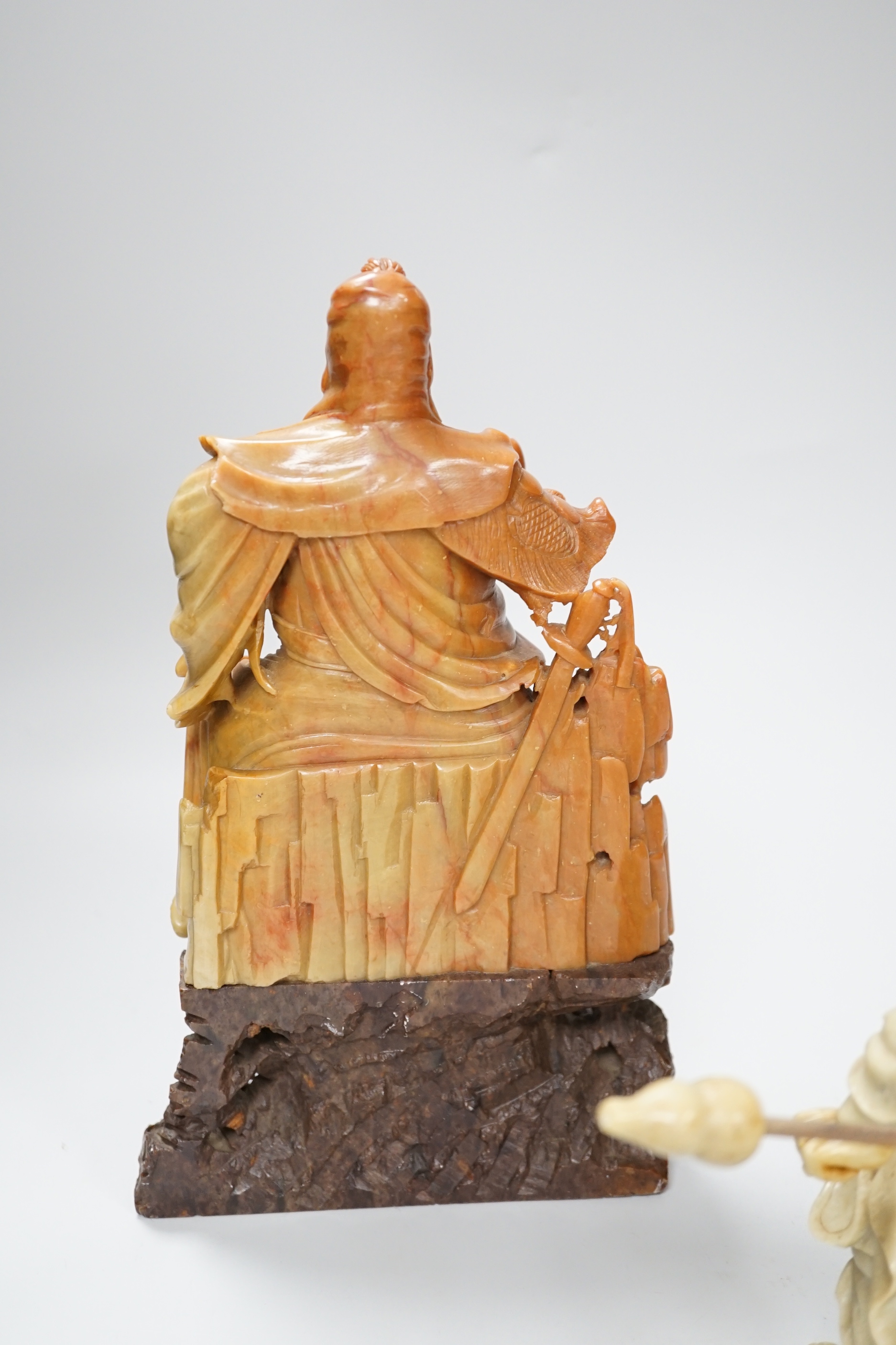 Two Chinese soapstone figures of Confucius and Guan Yu, tallest 26cm high
